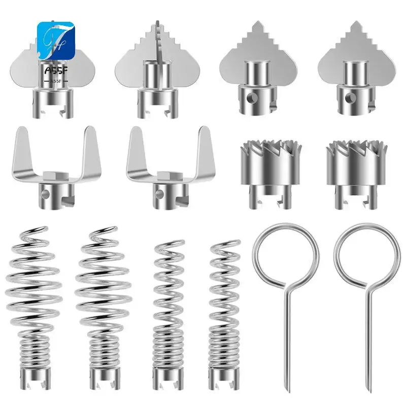

A55F-14Pcs Drain Cleaner Combination Cutter Head Set Pipe Dredge Cutter Head Set Rustproof Spring Automatic Locking