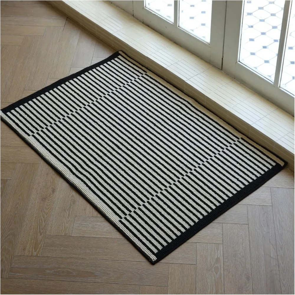 

New Modern Style Indoor Entry Mat with Black Stripes Cotton Blend Door Rug Door Mat Hallway