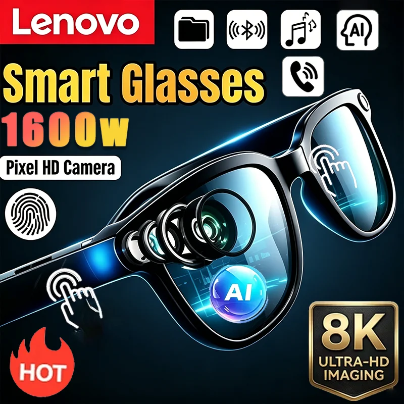 Lenovo AI Smart Camera Glasses 8K Photo Recording Bluetooth5.4 Remote Control Touch Translator Voice Assistant Wireless Sunglass