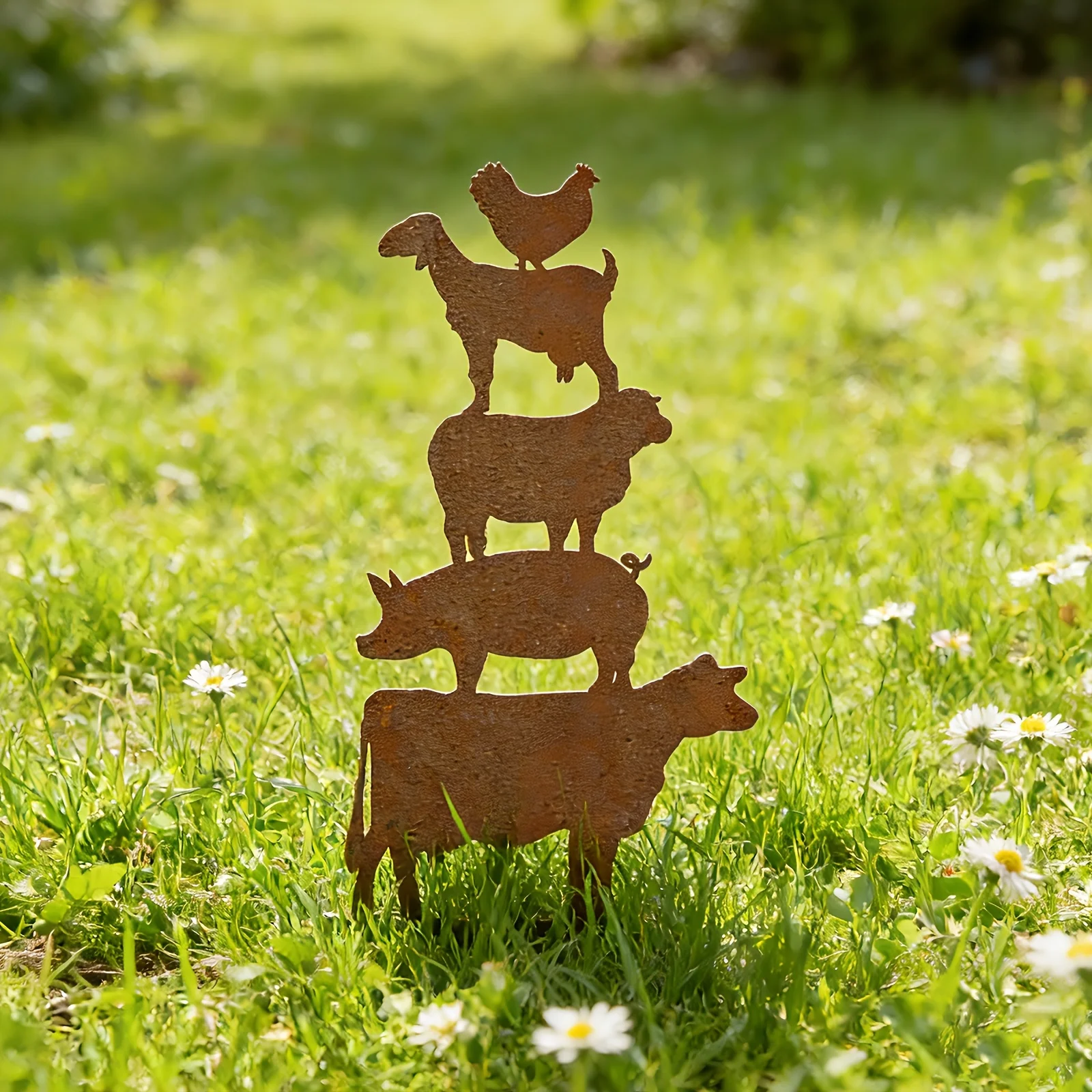 CIFBUY Rustic Iron Animal Stake Farmyard Pig Cow Chicken Yard Decor Christmas Livestock Sign Garden Lawn Ornament Gift