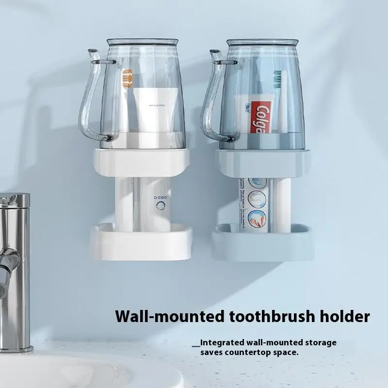 كوب تنظيف الأسنان عنبر مع حامل فرشاة الأسنان مجموعة أواني الأسنان كأس غسول الفم تخزين الرف لمستلزمات العناية بالفم #4