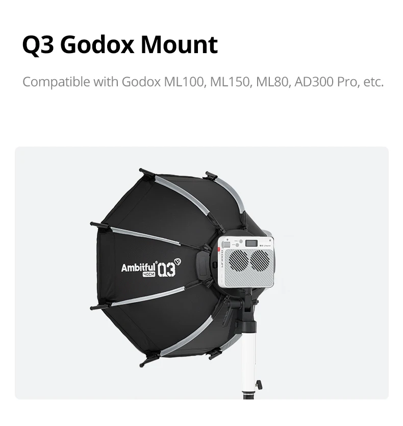 New AMBITFUL Q3 Quick Release Softbox With Optional Grid,Mini Bowens,GODOX Mount,Flashlight Bracket For GODOX YONGNUO NANLITE - view 4