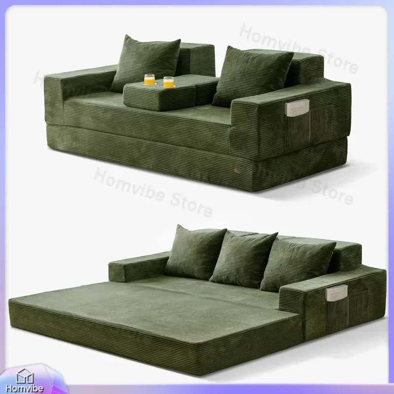 Convertible Sofa Bed 80 Inch Oversized Foldable Floor Sofa Couch in a Box 4 in 1 Boneless Loveseat with 2 Cup Holders Modern