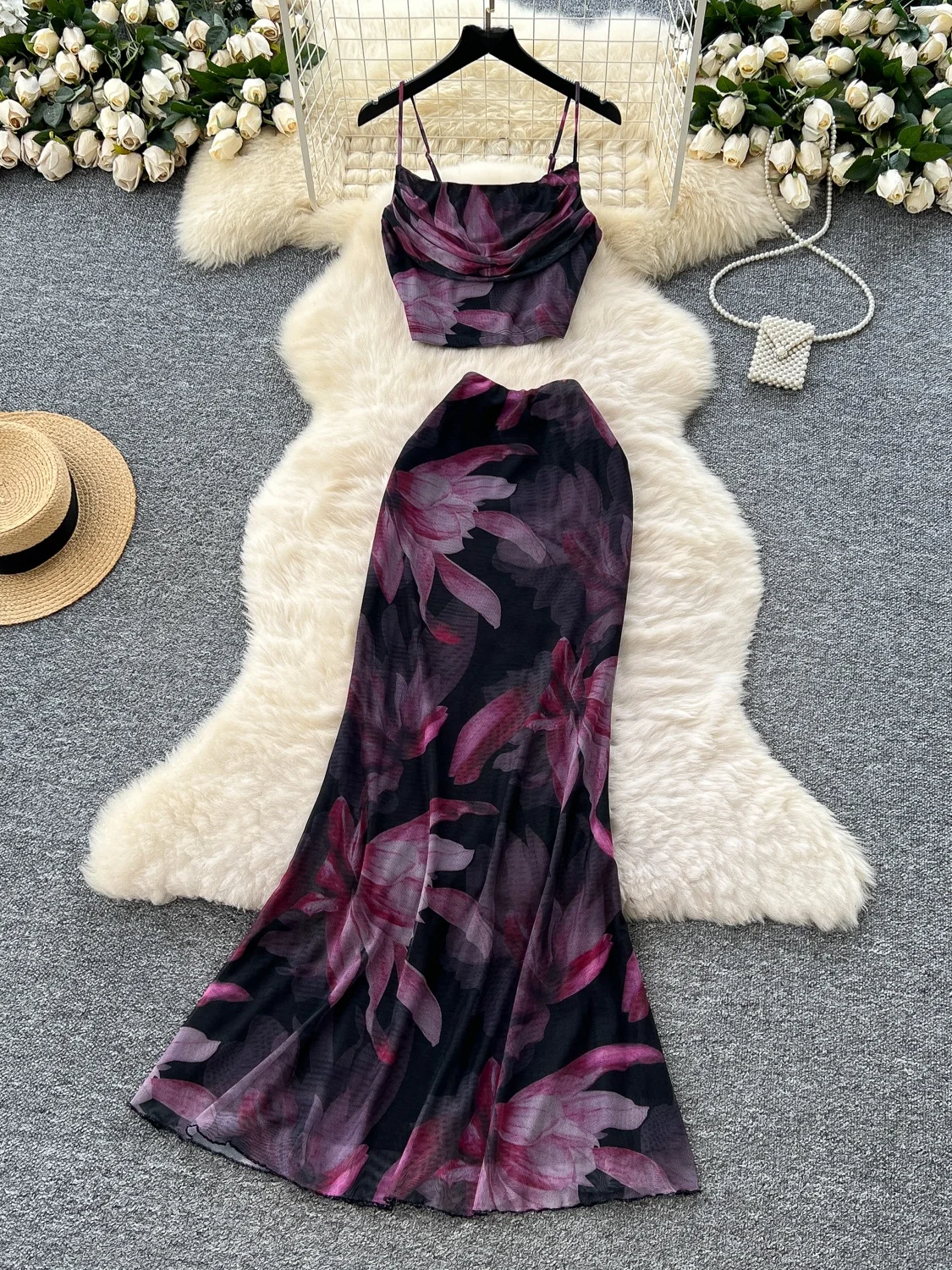 

Pure Desire Summer High Waist ter Print Tank Top And Skirt Set Women's Faion Ensemble for Vaion Bodycon Sle