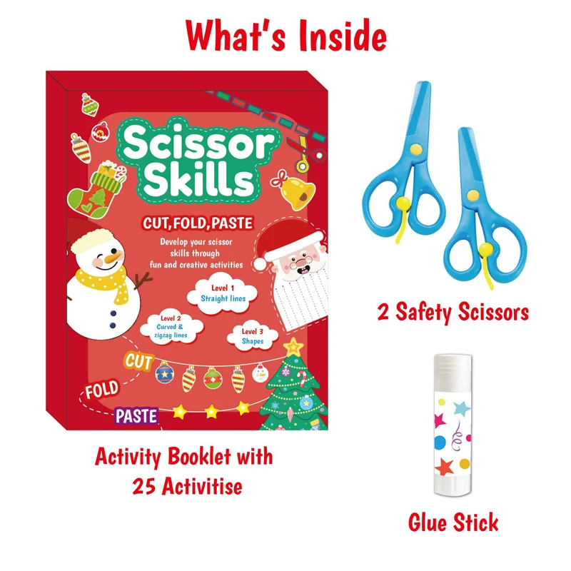 Christmas Paper‑Cut Craft Set Kids Paper Cutting&Pasting Activity Book for Early Learning Toy for Fine Motor Skill Development