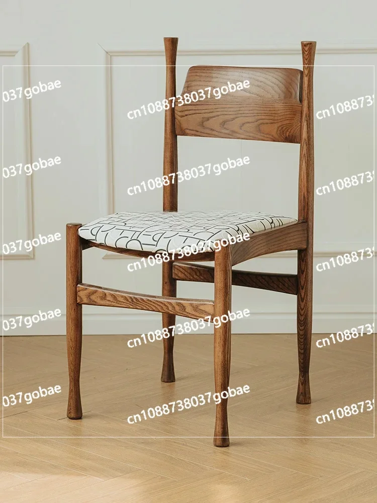 Solid Wood Dining Chair Household Light Luxury High-Grade French Mid-Ancient Dining Table and Chair Designer Retro BackrestChair