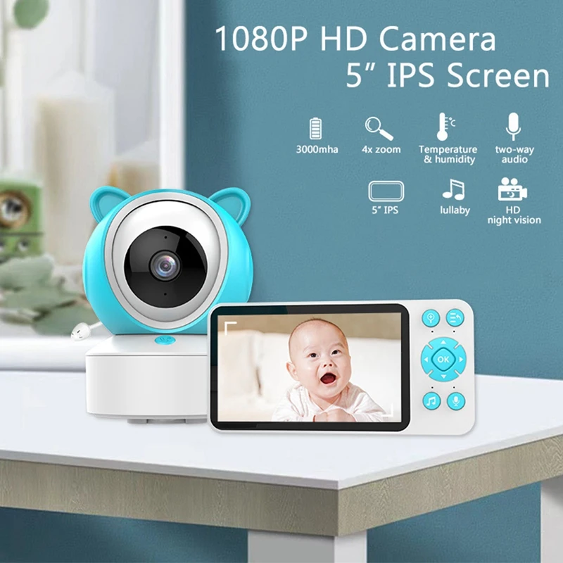 Tuya 5 Inch 1080P Wireles Baby Monitor Babyphone Security Video Camera Nanny HD Night Vision PTZ Camera