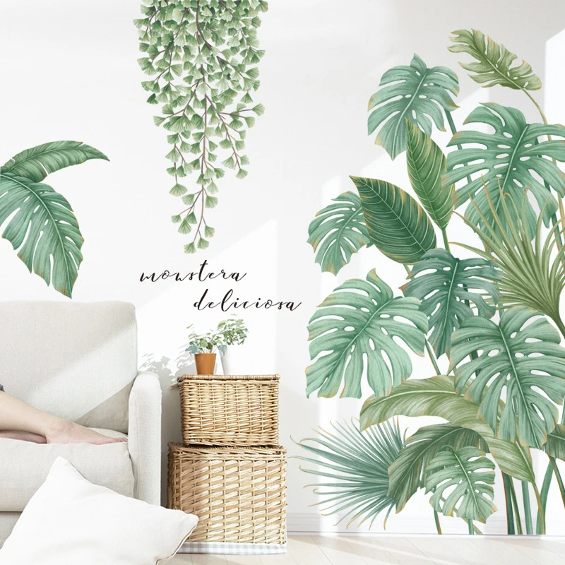 Creative large leaf green plant decoration for living room, bedroom, room, self-adhesive and removable PVC wall stickers