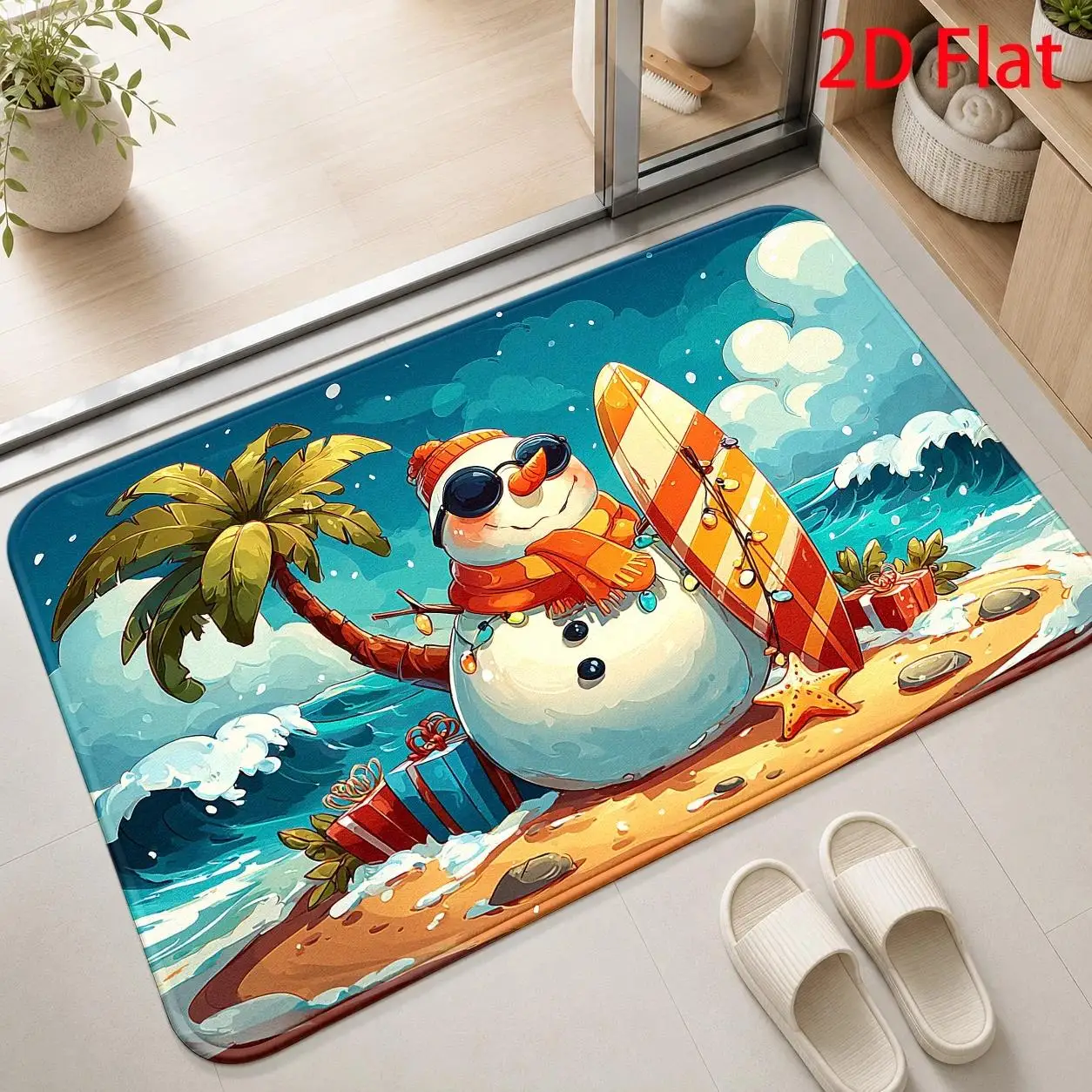 Cute Winter Penguin Christmas Door Mat Snow Scenery Print Non-Slip Entrance Rug Home Floor Decor Carpet