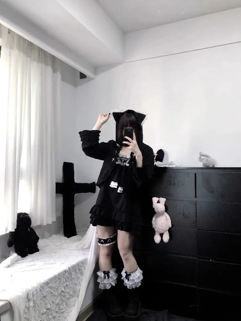 夏多用途甘くてかわいい女の子リボンレースルーズショートドレス日本オリジナルデザイン無地ノースリーブケーキドレス