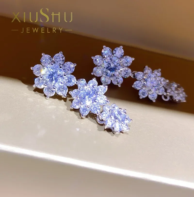 Sterling Silver Flower Earrings Big Brand Advanced Sense Simulation Diamond High Carbon Diamond Inlaid Long Earrings New Style