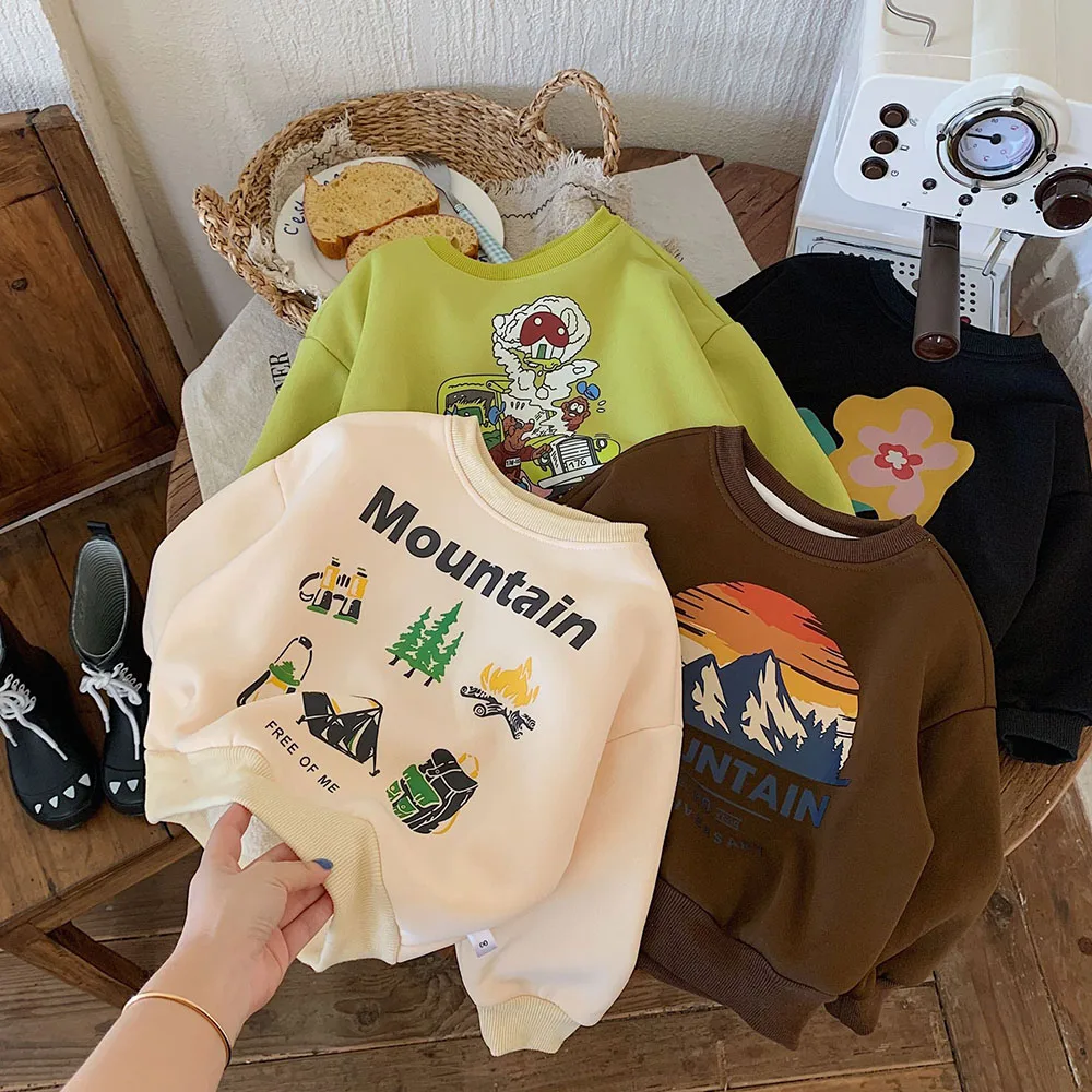 

Осенне-зимняя детская флисовая толстовка, новинка на весну, детский пуловер с длинным рукавом и мультяшным принтом, одежда для мальчиков и девочек, повседневные свободные топы