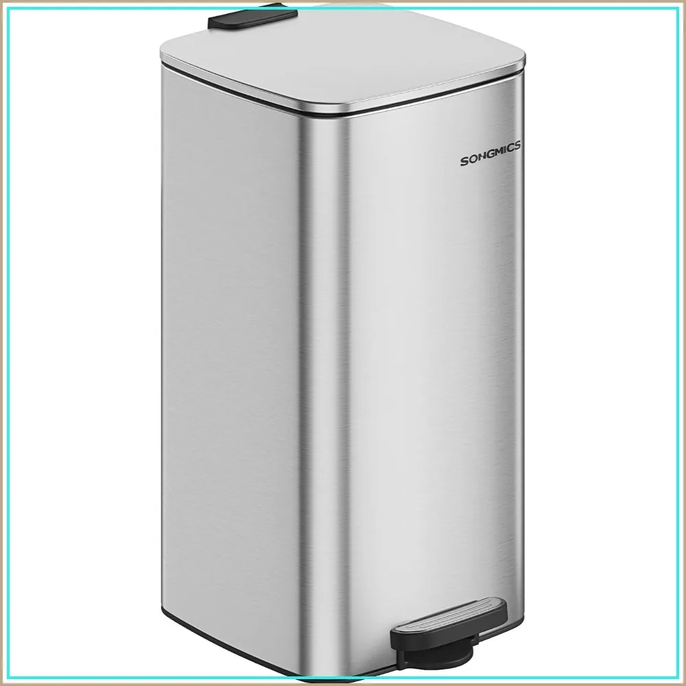 

8-Gallon Stainless Steel Trash Can with Soft-Close Lid and Inner Bucket