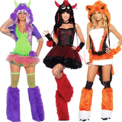 Deluxe Plush Monster Animal Costume for Adult Leopard Fox Cat Girl Cosplay Costume Halloween Costumes Women Fancy Party Dress Up