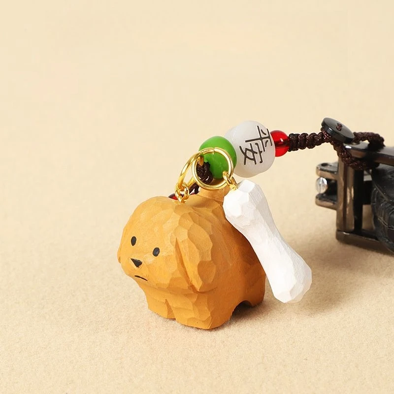 

andmade Wooden Puppy with Bone Pendant Set，Keychain, Whimsical Backpack Decor，Gift for Pet Owners，Pet-themed Decor