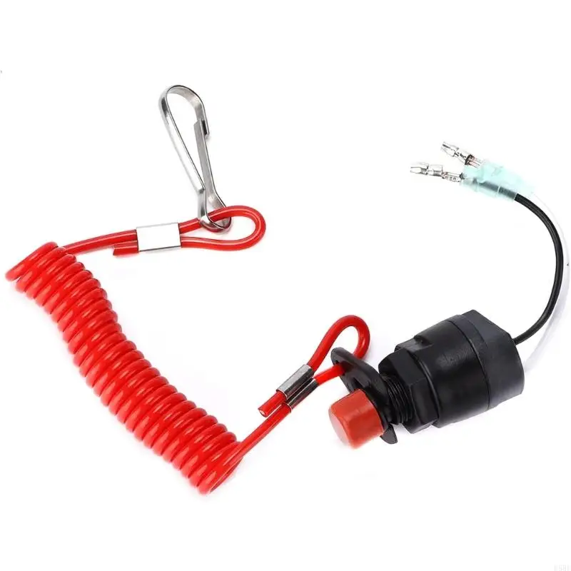 D5BE Emergency Stop Lanyard Unit with Red Safety Cord and Wire Leads, Replaces 688-82575 Series Parts for Marine Repair Tasks