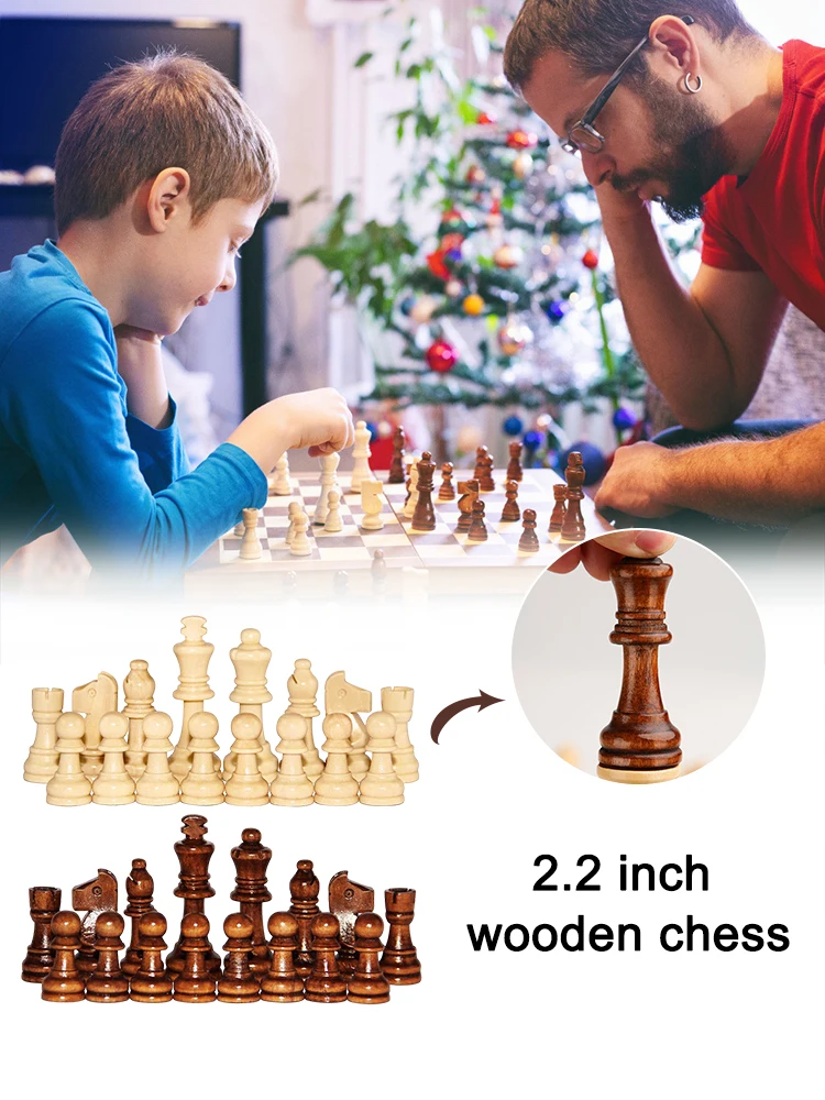 Wooden Chess Game Pawns Standard Tournamen Staunton 32PCS Chess Pieces Only 2.2in King Figures for Chess Board Game
