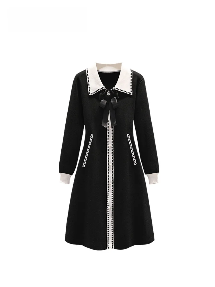 

Женское трикотажное платье больших размеров с воротником и длинными рукавами, модное, универсальное, для повседневной носки, из полиэстера, весна