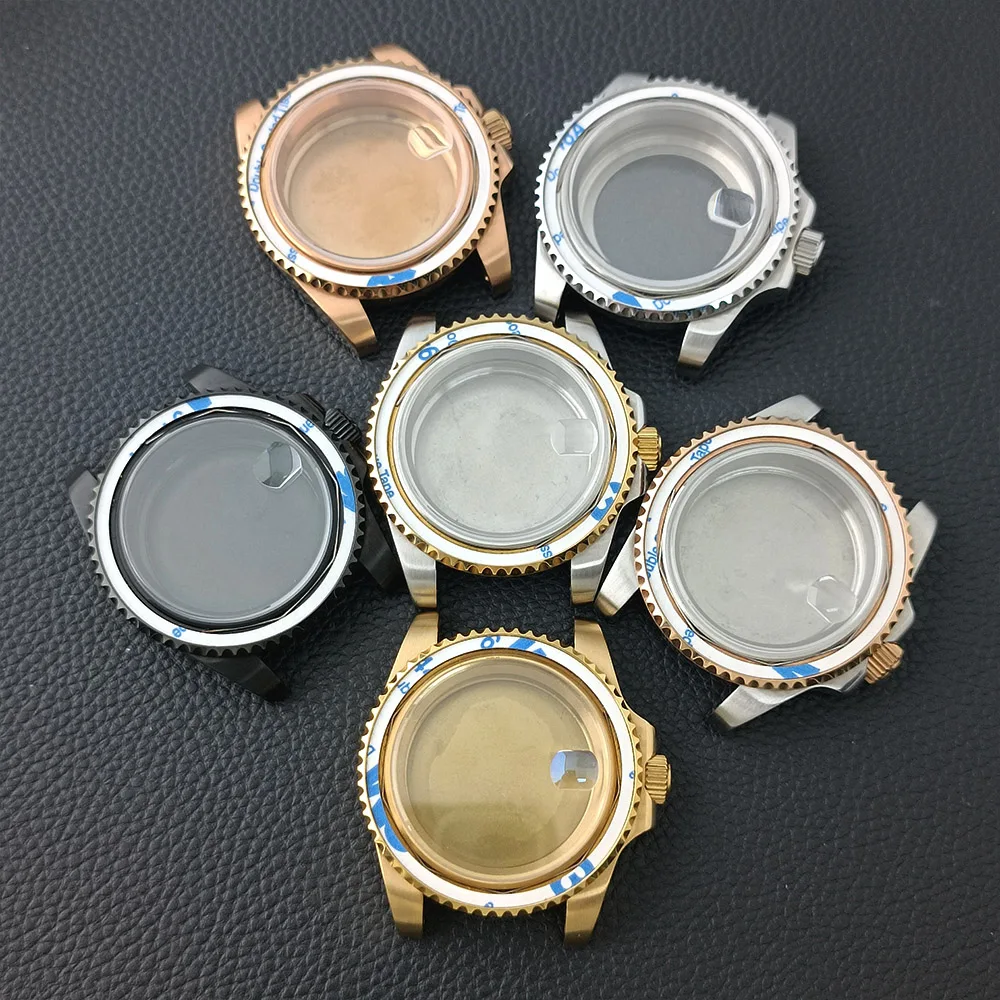 40.5mm GMT watch case, single or double turn 24 tooth rotating sapphire glass case, suitable for NH34/35/36 movements