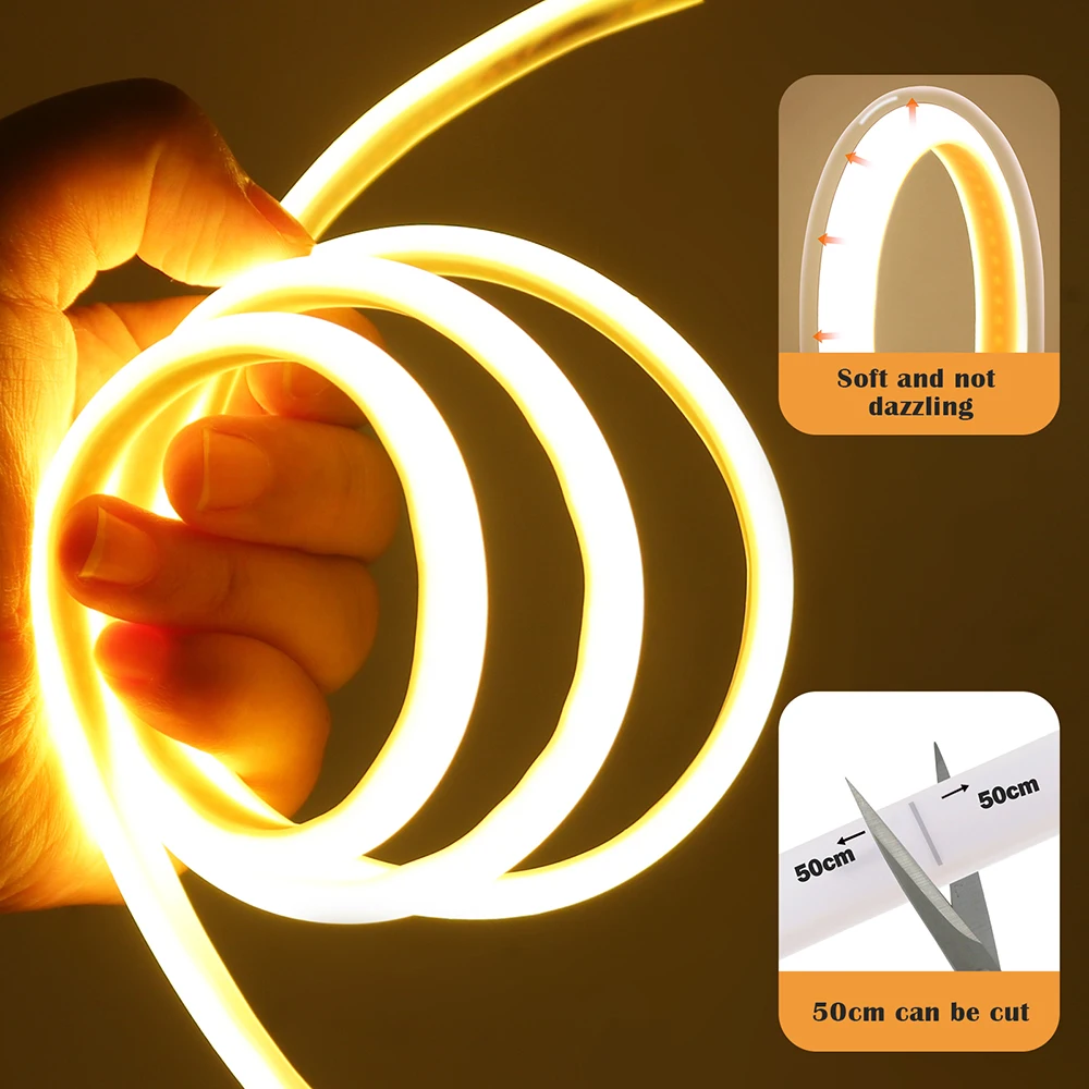 عكس الضوء 220 فولت COB مصباح ليد مع باهتة الاتحاد الأوروبي التوصيل النيون قطاع 288 المصابيح/م IP67 مقاوم للماء حديقة غرفة المنزل بار الإضاءة مصباح مرن