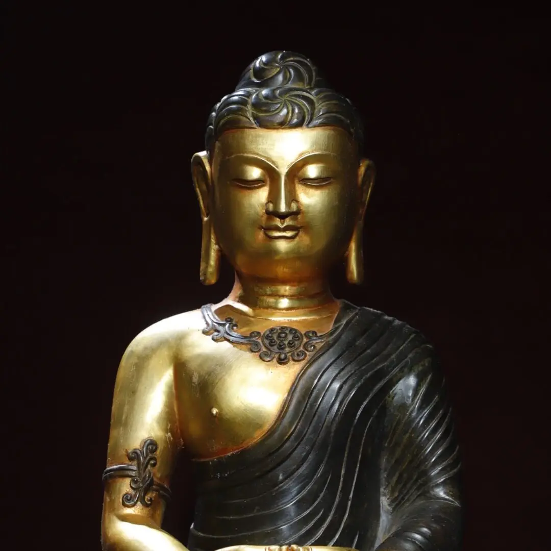 Handmade Tibetan Pure Copper Gold Plated Vintage Shakyamuni Buddha Statue Home Altar Desktop Decor Gift