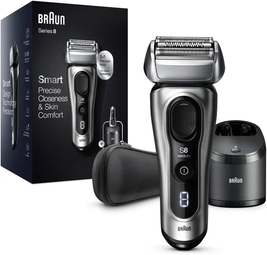 Series 8 8457cc Electric Foil Shaver with Precision Beard Trimmer, Cleaning & Charging SmartCare Center, Galvano Silver