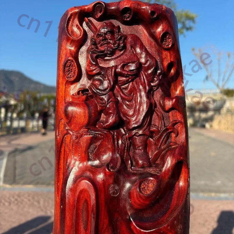 Hand-Carved Rosewood Zhong Kui Backflow Incense Burner - 11.4