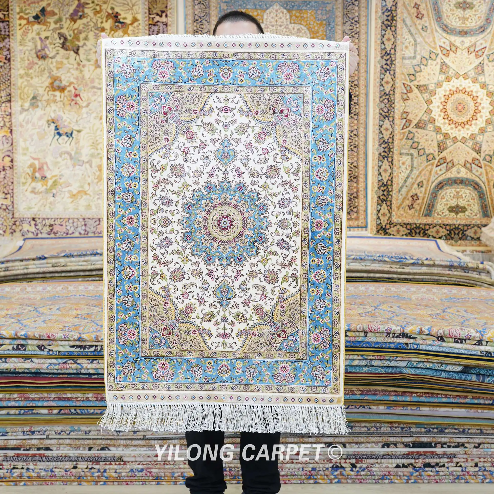 YILONG 2'x3' hand knotted silk area carpet Chinese handmade carpets and rug