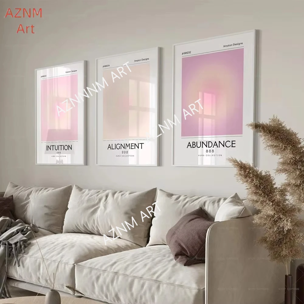 Nordic Positive Aura Spiritual Grainy Gradient Angel Number Trendy Wall Art Canvas Painting Posters For Living Room Home Decor