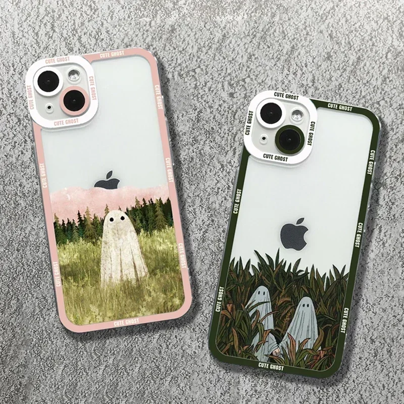 Cute Cartoon Ghost Phone Case For Xiaomi Mi 13 12 11 Lite 14 13T 12T 12X 12 Poco F5 X5 X3 Pro Transparent Shockproof Soft Cover