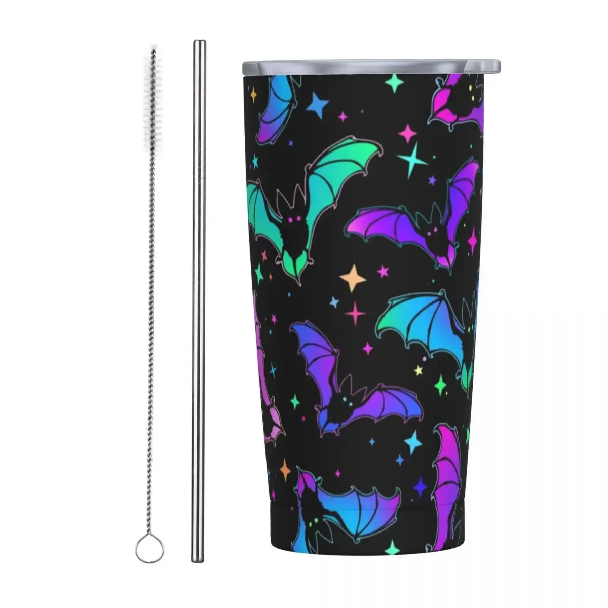 Bats Gothic Pattern Insulated Tumbler with Straws and Lid Halloween Stainless Steel Travel Coffee Mug 20 Oz Double Wall Mugs Cup