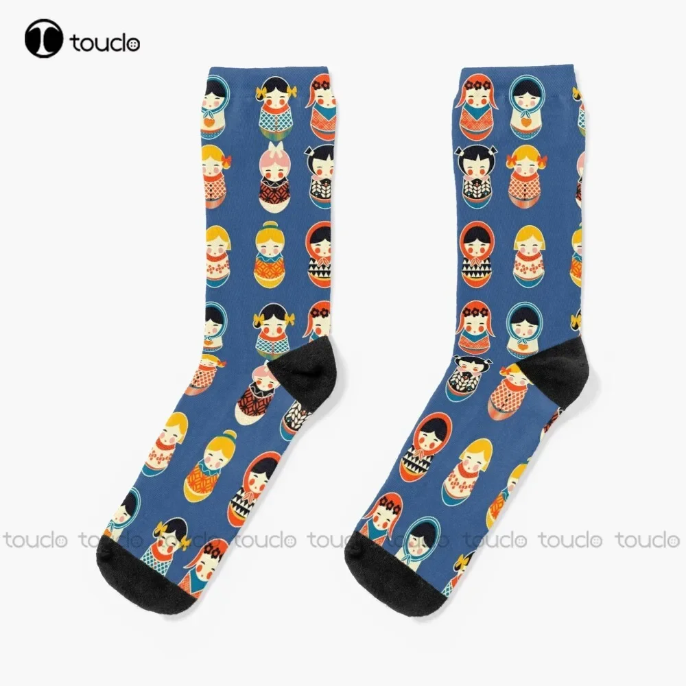 

Babushka Russian Doll Vibrant Pattern No2 Socks Black Soccer Socks Personalized Custom Unisex Adult Teen Youth Socks Fashion New
