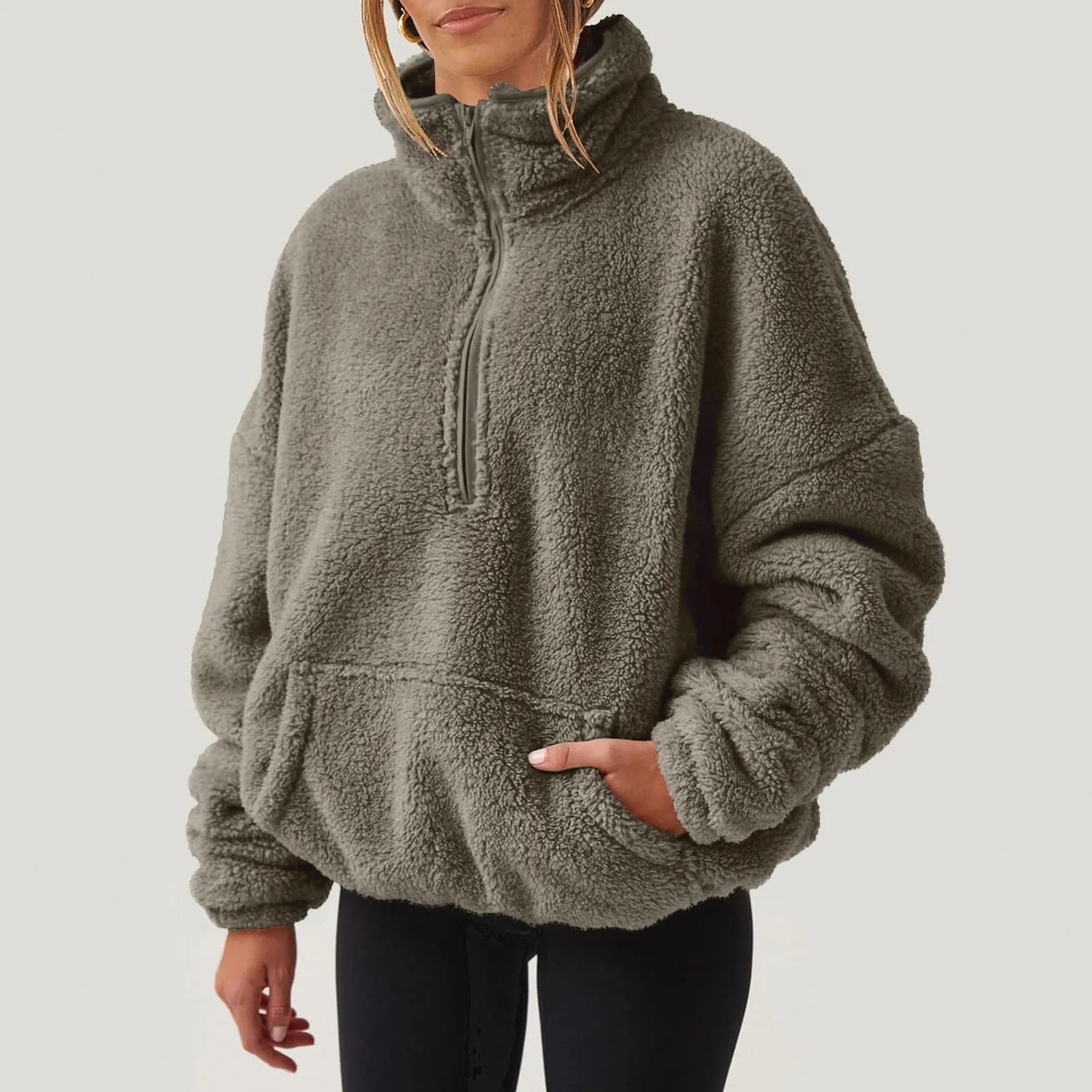 Sudadera de lana con cremallera para mujer, suéter de manga larga, ropa de invierno, bonita, informal, a la moda