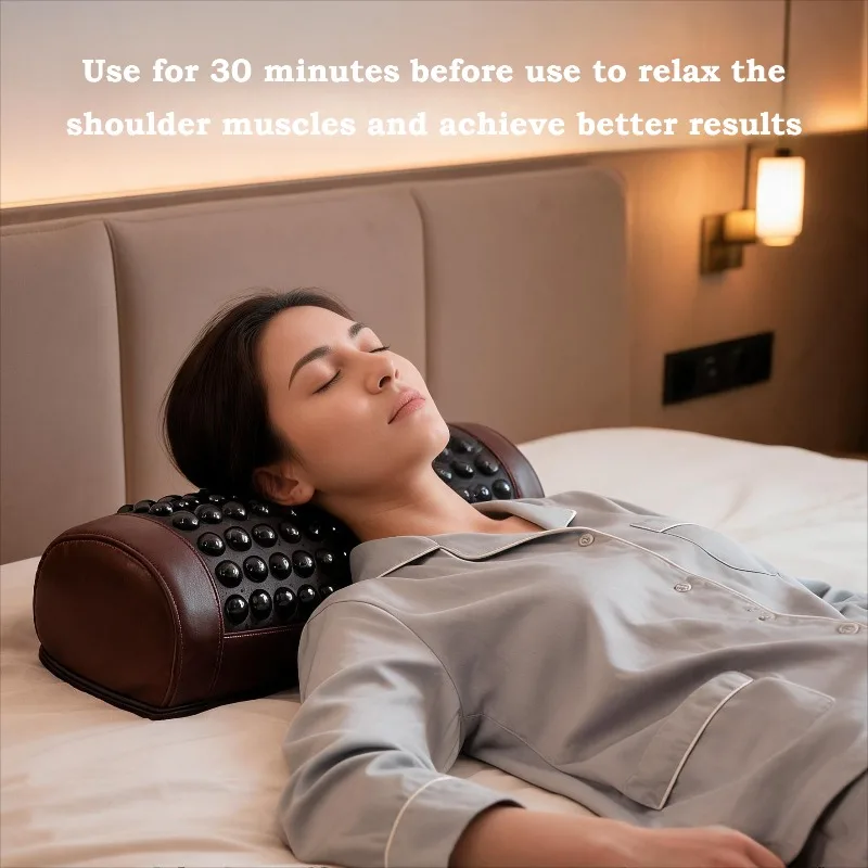 Heated Massage Cervical Bolster Pillow With Jade Tourmaline Stone, Far Infrared Therapy Neck Pain Relief Soft Breathable