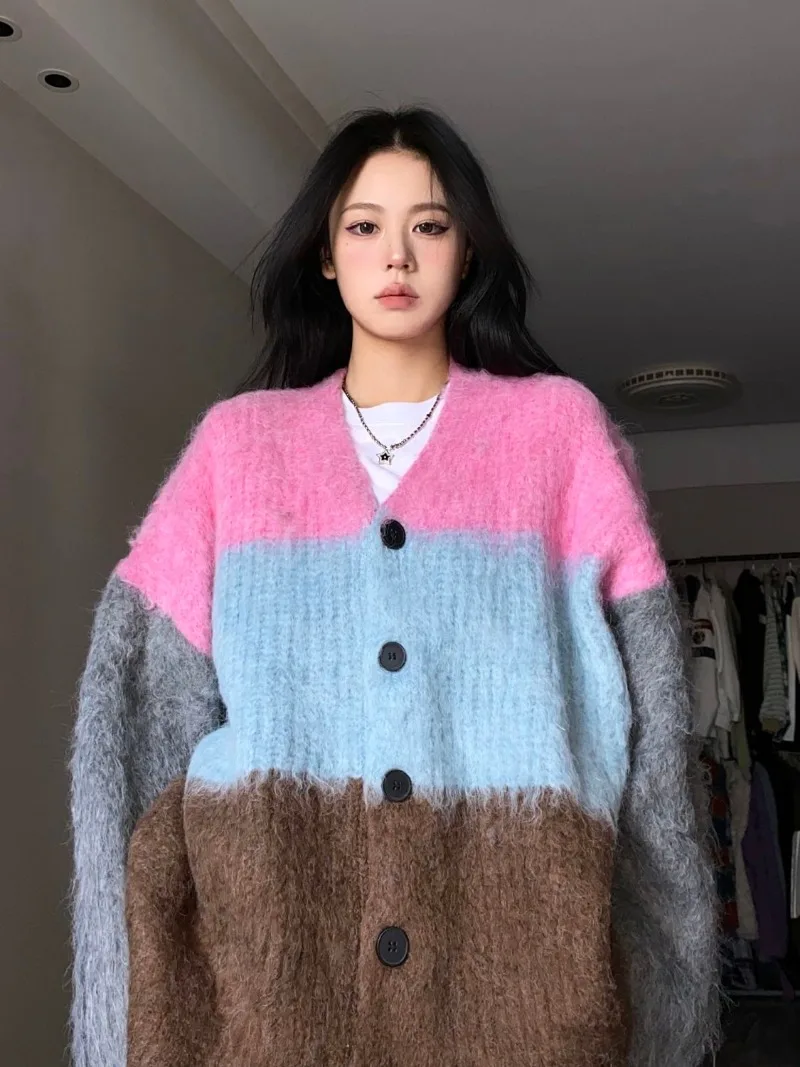 Manteau de pull assressentipour femmes, cardigan en tricot coréen, pulls esthétiques Harajuku Y2k, haut décontracté, nouveau document, automne et hiver