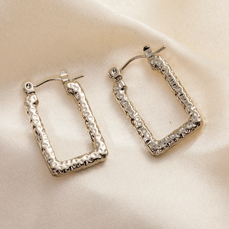 ANENJERY 316L Stainless Steel Hollow U-shaped Irregular Texture Earrings for Women Special Niche Jewelry Gifts Wholesale