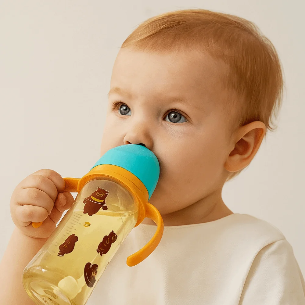 Cartoon Baby Milk Bottle Animal Pattern with Handle Newborn Bottle Easy Grip Drop Resistant Baby Feeding Bottle Newborn Care