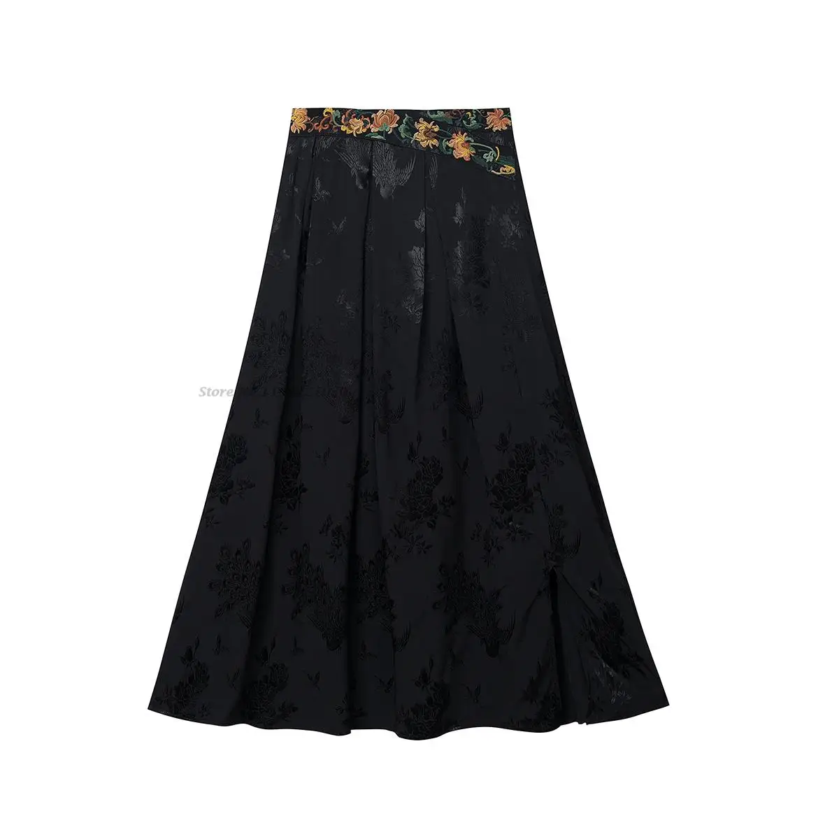 2024 chinese vintage skirt vintage flower embroidery ethnic harajuku jacquard skirt traditional oriental folk a-line loose skirt