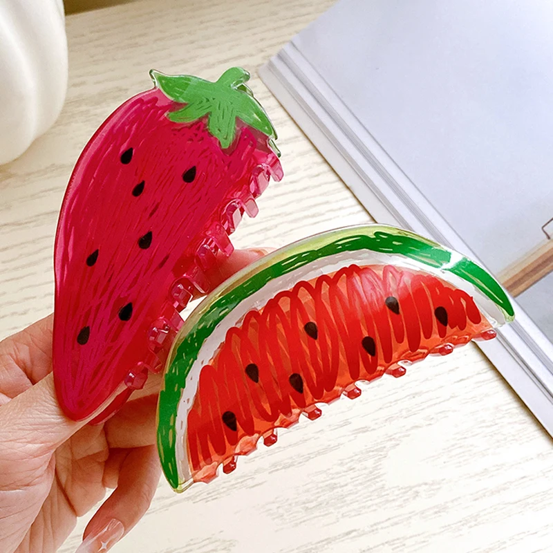 

Korea Fashion New Big 11CM Cute Fruit Pattern Hair Claw Clips Accessories Acrylic For Women Girls Beautiful Hairpins Headdre