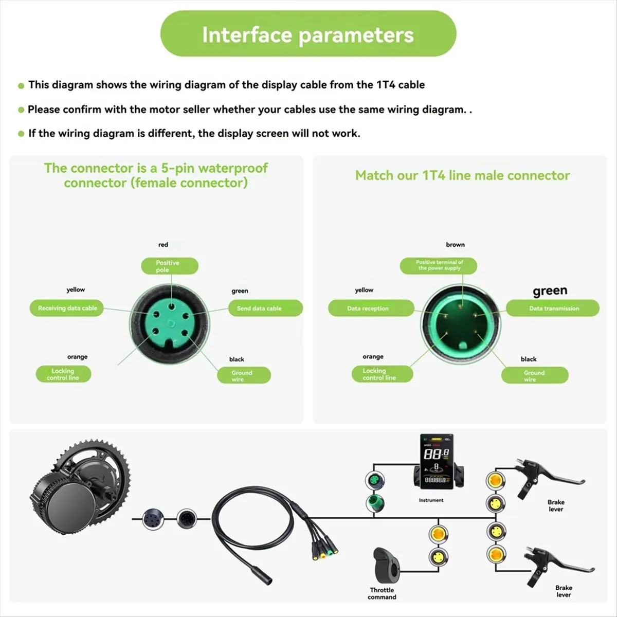 

(ABHW) Ebike Display M58 Color LCD Display 36V48V 5PIN Waterproof Connection Plug for Bafang Electric Bike Ebike Accessories