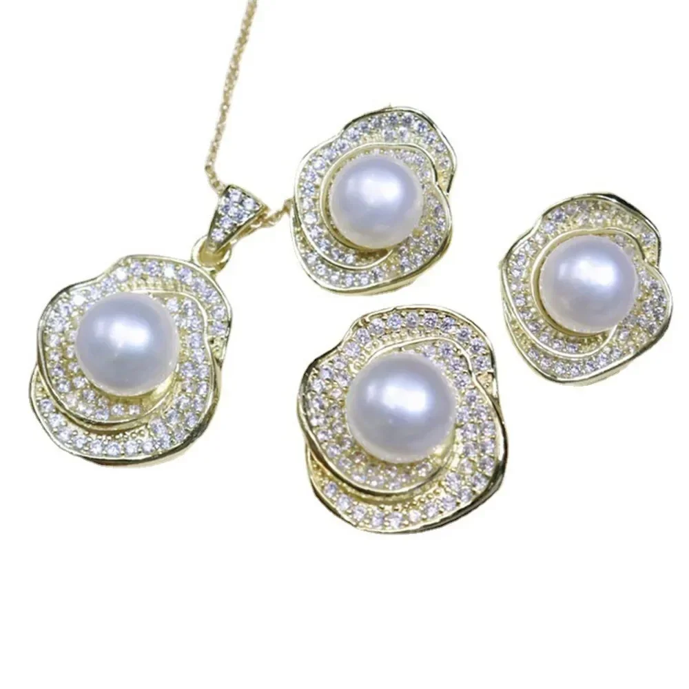 

Women's Freshwater Pearl Pendant Three-piece Set 8-9mm Fashion Simple Jewelry Gift