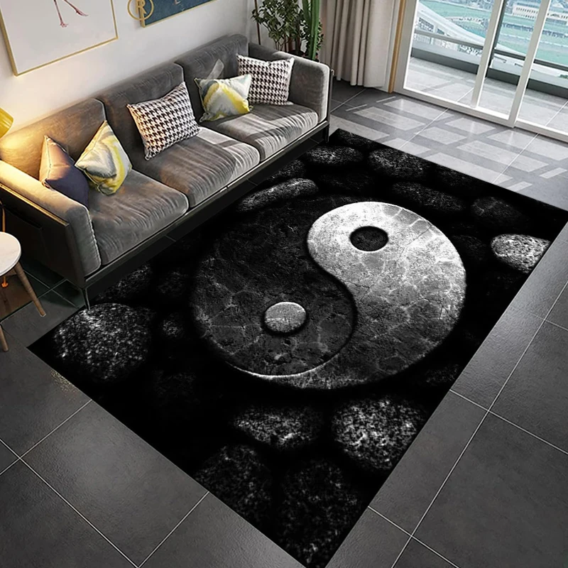 Modern Chinese Tai Chi Bagua Yin Yang Area Rug Carpet for Living Room Bedroom Sofa Doormat Gothic Style Soft Floor Mat Non-slip