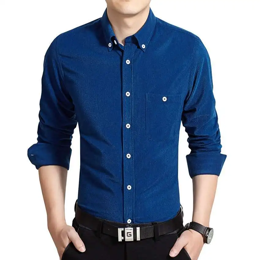 

Autumn Gentleman Business Long Swedish Shirt Fashion Men's Slim Fit Thickened Long Sleeve Button down Pure Color Daily Wear