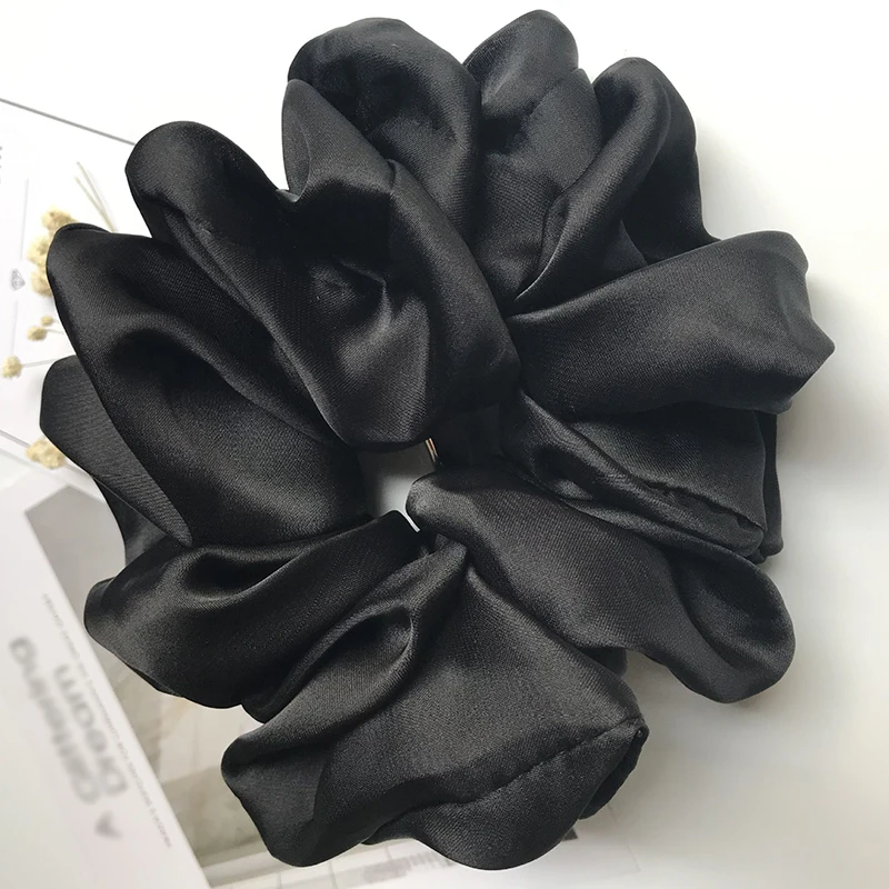 Newest Korean Woman Big Elegant Silk Elastics Hair Band Solid Color Scrunchies Hair Ties Ladies Ponytail Hold Hair Accessories