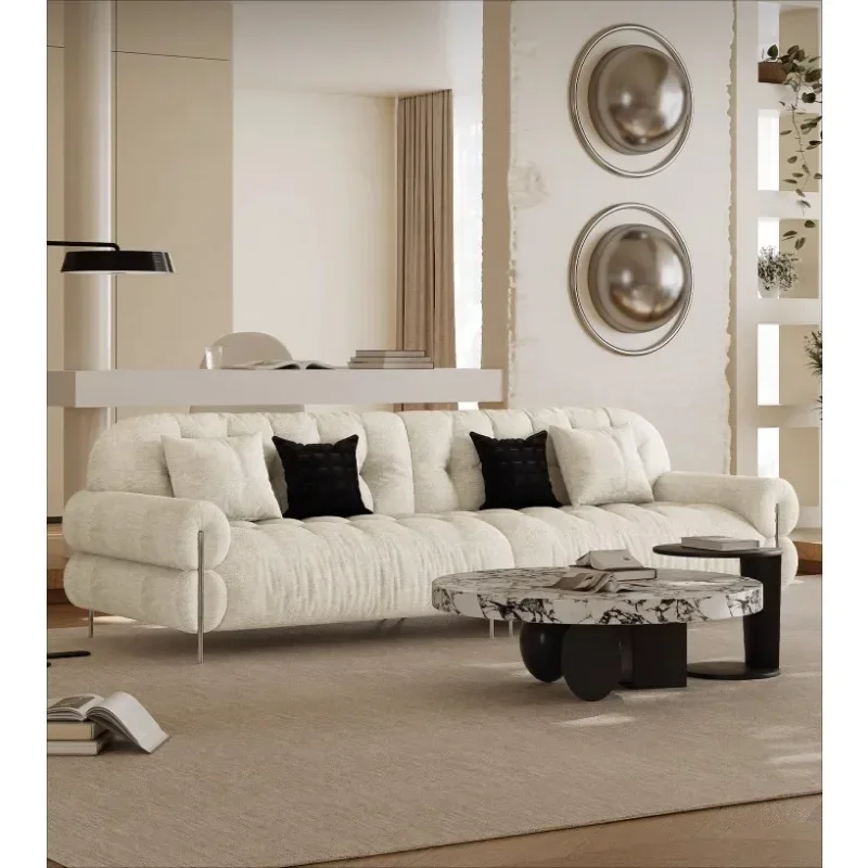 Brown sugar cloud sofa, minimalist straight row three-person sofa in the living room