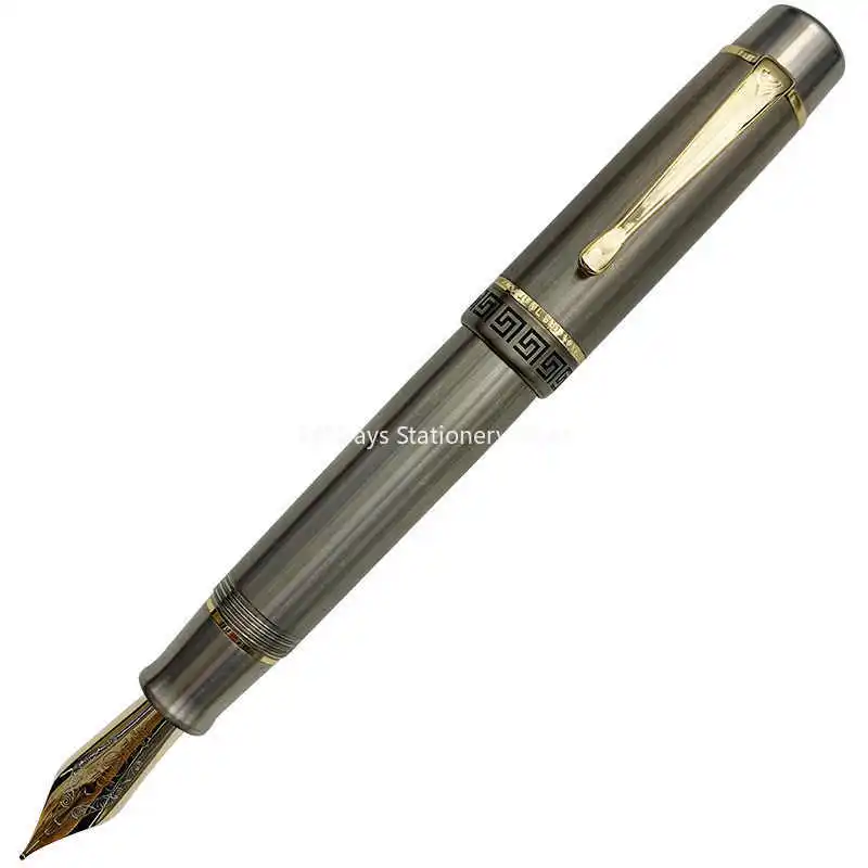 Imagem -05 - Junlai Wingsung Caneta-tinteiro 18k Gold Nib Liga de Titânio Gold Clip Piston Padrão Heartbeat Escrita Presente Kop 900 N0.9