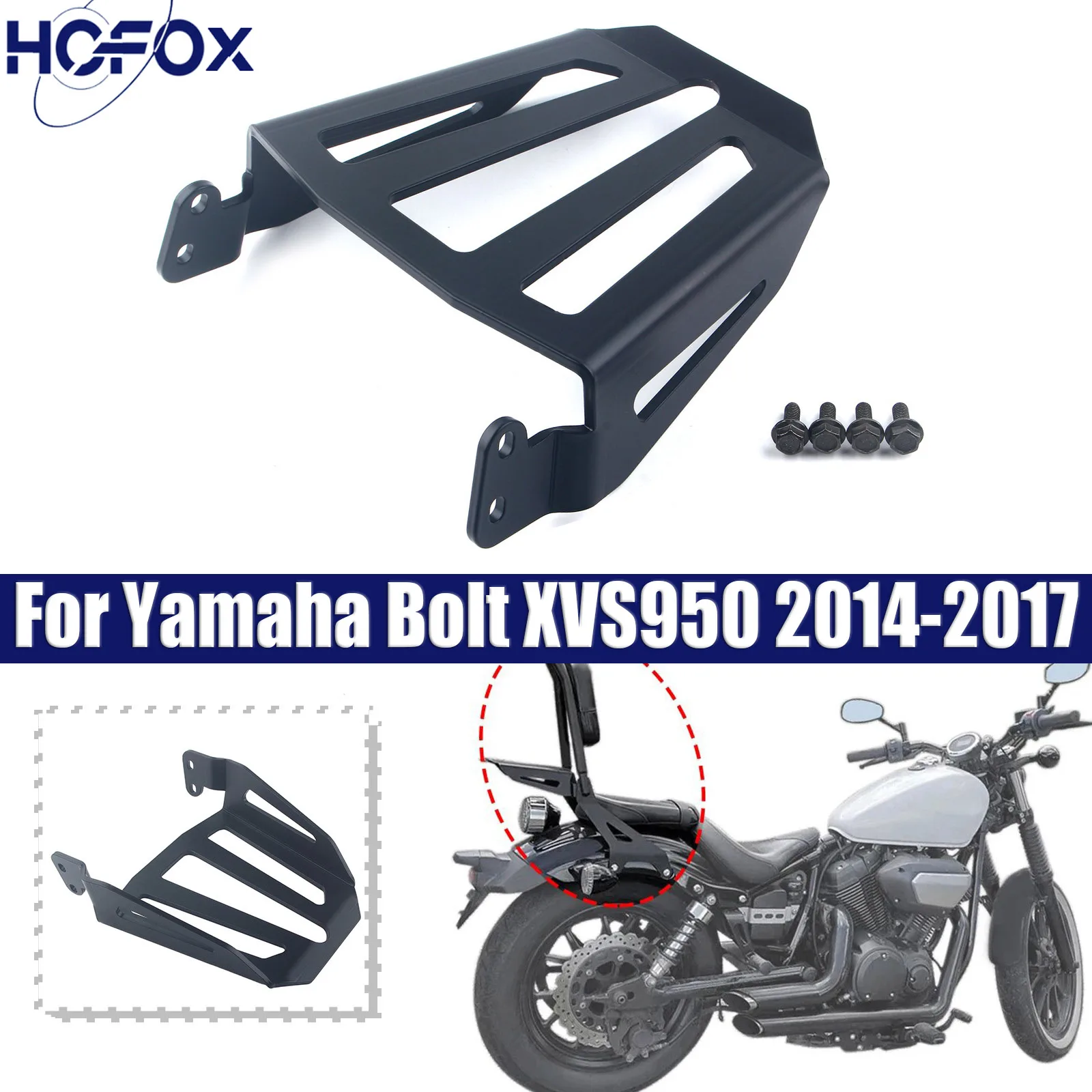 Motorcycle Black Steel Rear Backrest Sissy Bar Luggage Rack For Yamaha Star Bolt XVS950 XV950 XVS XV 950 2014-2017