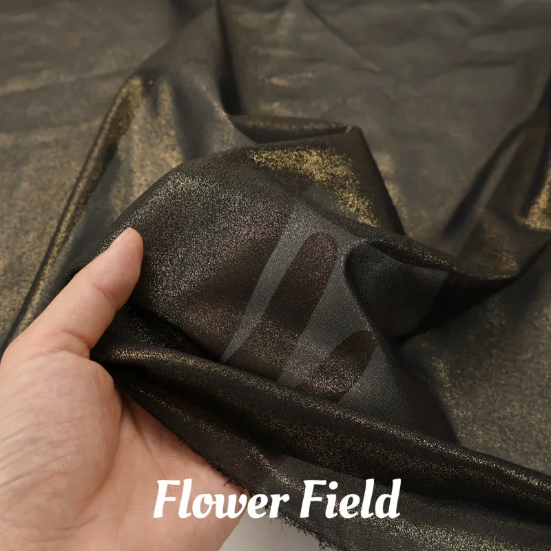 Translucent Black Hot Stamping Glossy Chiffon Fabric Fashion Shirt Dress Skirt Coat Non Elastic Handmade DIY Clothing Fabric