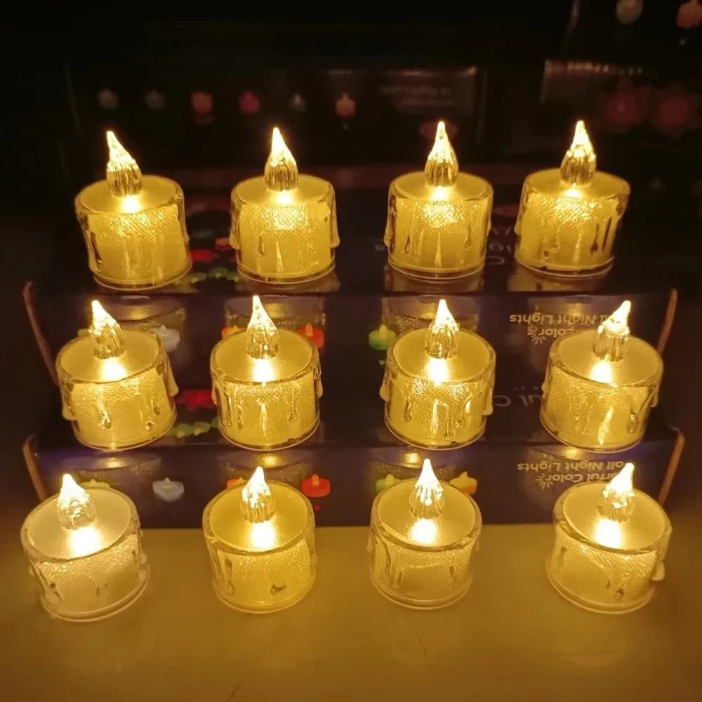 Vela electrónica navideña, velas decorativas transparentes, cálidas y brillantes, Mini velas sin llama simuladas para boda