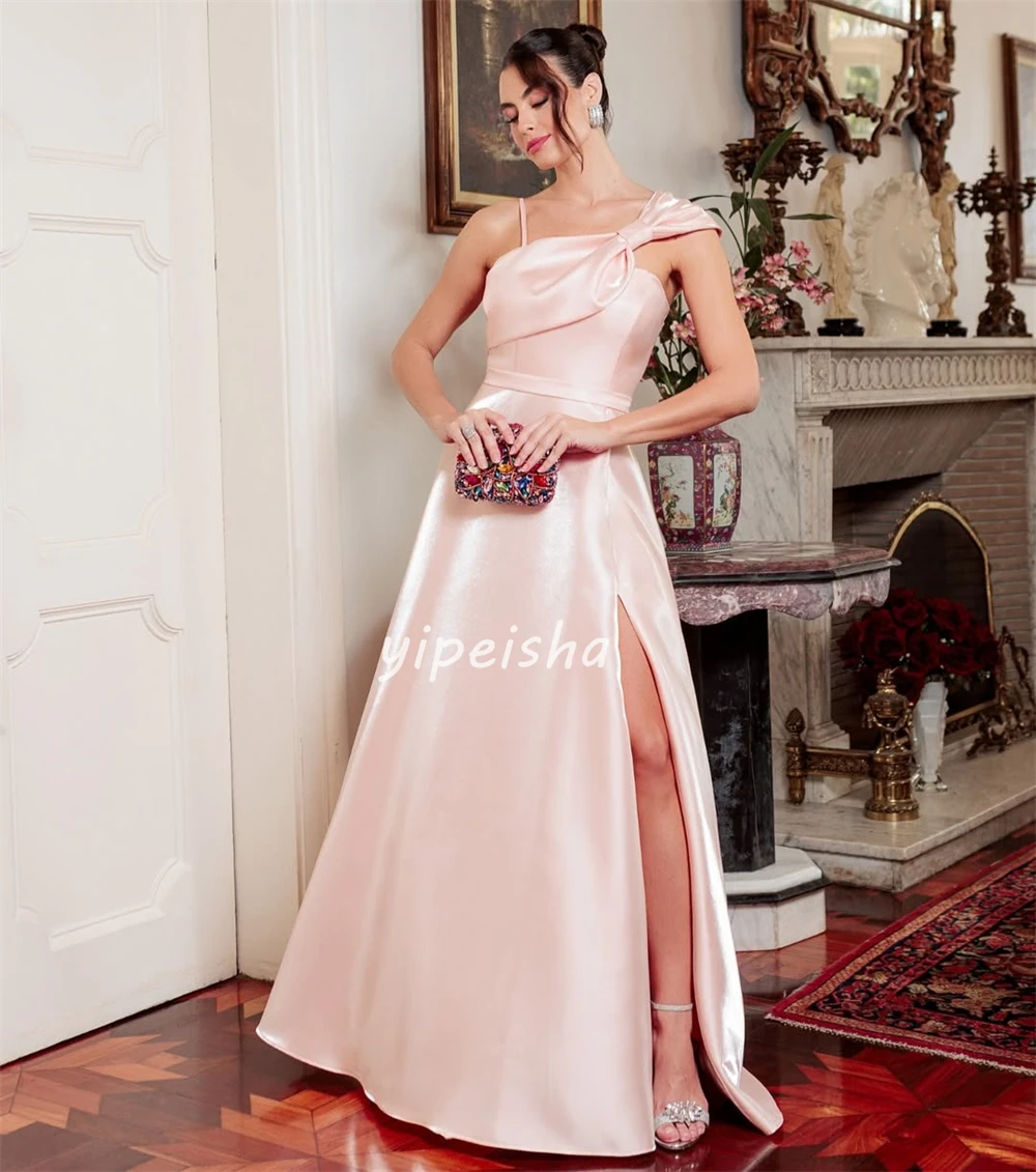 فساتين طويلة مخصصة عالية الجودة بسيطة من Charmeuse مكشكشة على شكل حرف a مكشوفة الكتف فساتين مناسبة مخصصة على الطراز الحديث #3